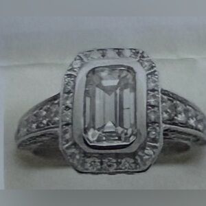 14K White Golf Emerald-Cut Halo And Engagement Ring - Women Jewelry